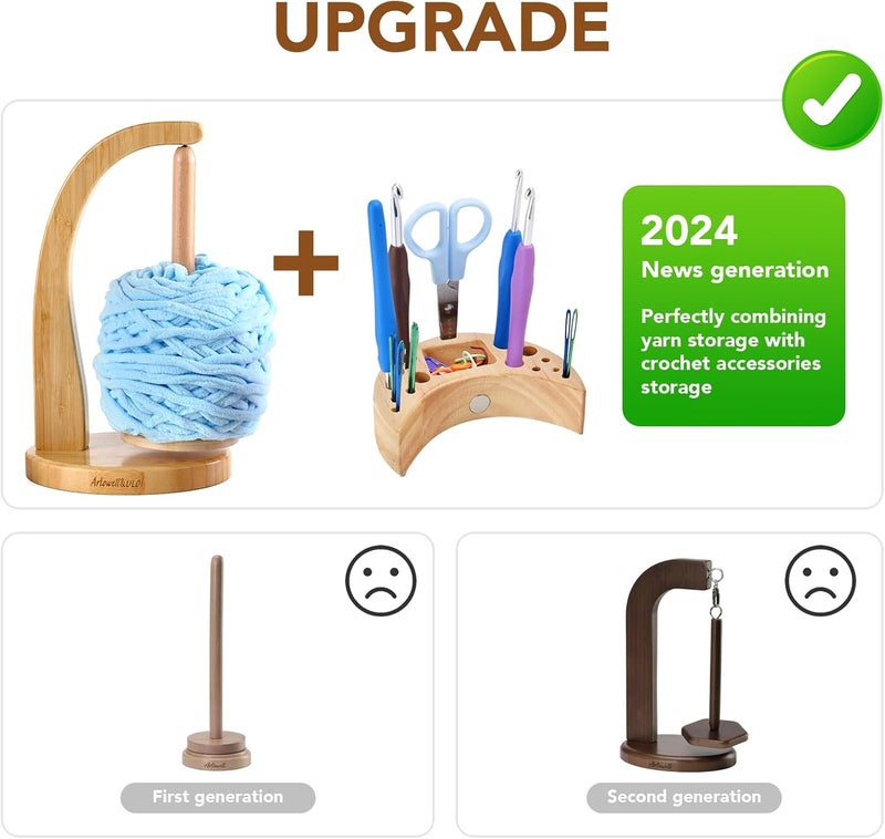 ULOI Crochet Yarn Holder - Upgrade with Crochet Accessories Storage Attachment, Magnetic Wooden Yarn Storage for Knitting Accessories, Perfect for Crocheting and Knitting Projects, Natural Wood Finish - Image 3